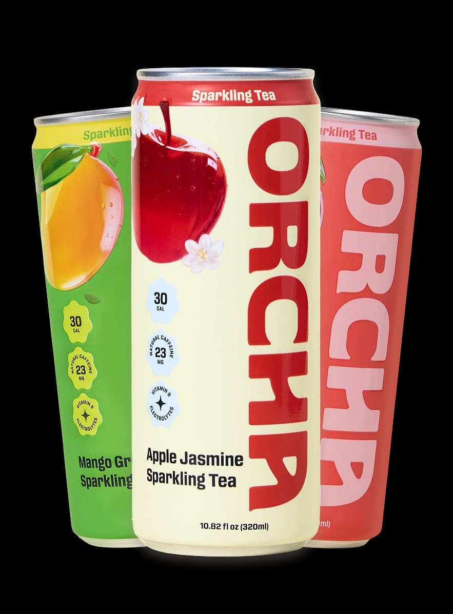 Apple Jasmine, Mango Green and Peach Oolong cans from the Orcha Variety Pack